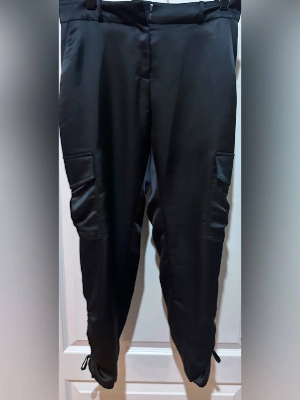 Parker Black Cargo Satin Jogger Pants - Sleek Utility Style size 2